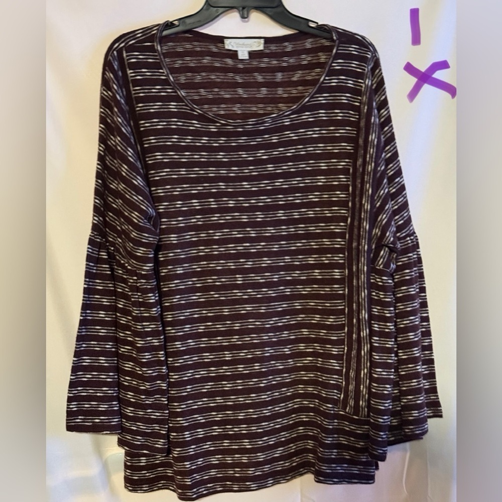 Suzanne Betro Maroon and White Striped Long Sleeve Top